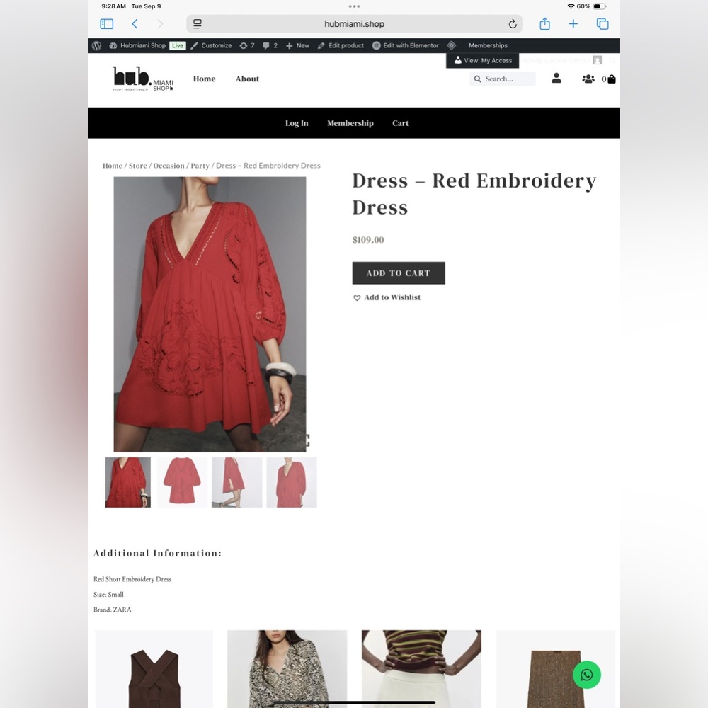 ZARA Scarlet Embroidered Long Sleeve Dress
